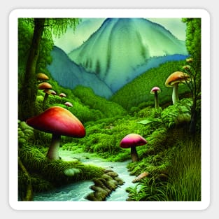 Mushroom And Mountains, Digital Painting Of Nature Magnet